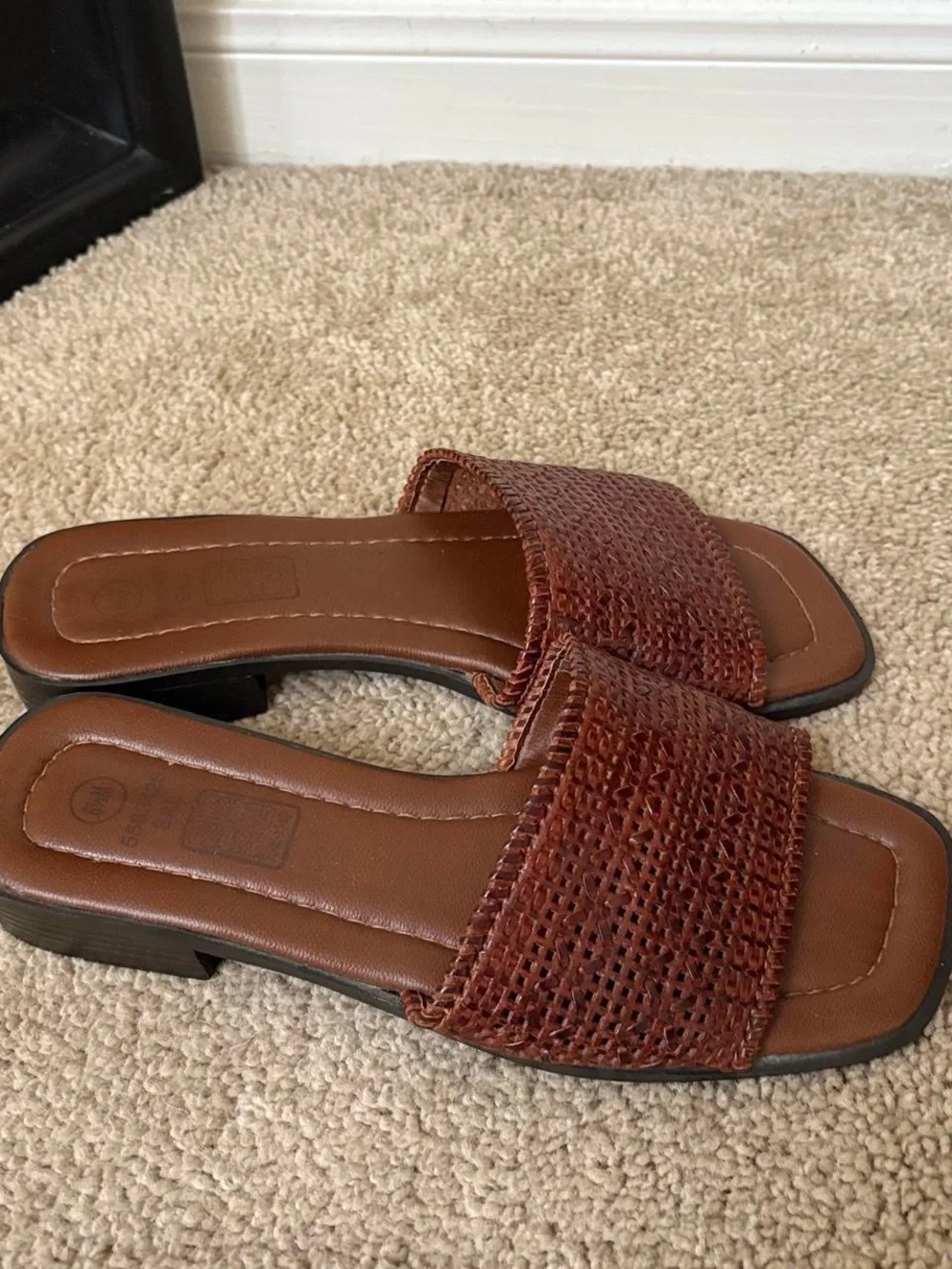 Faded Glory Brown Woven Slide Sandals